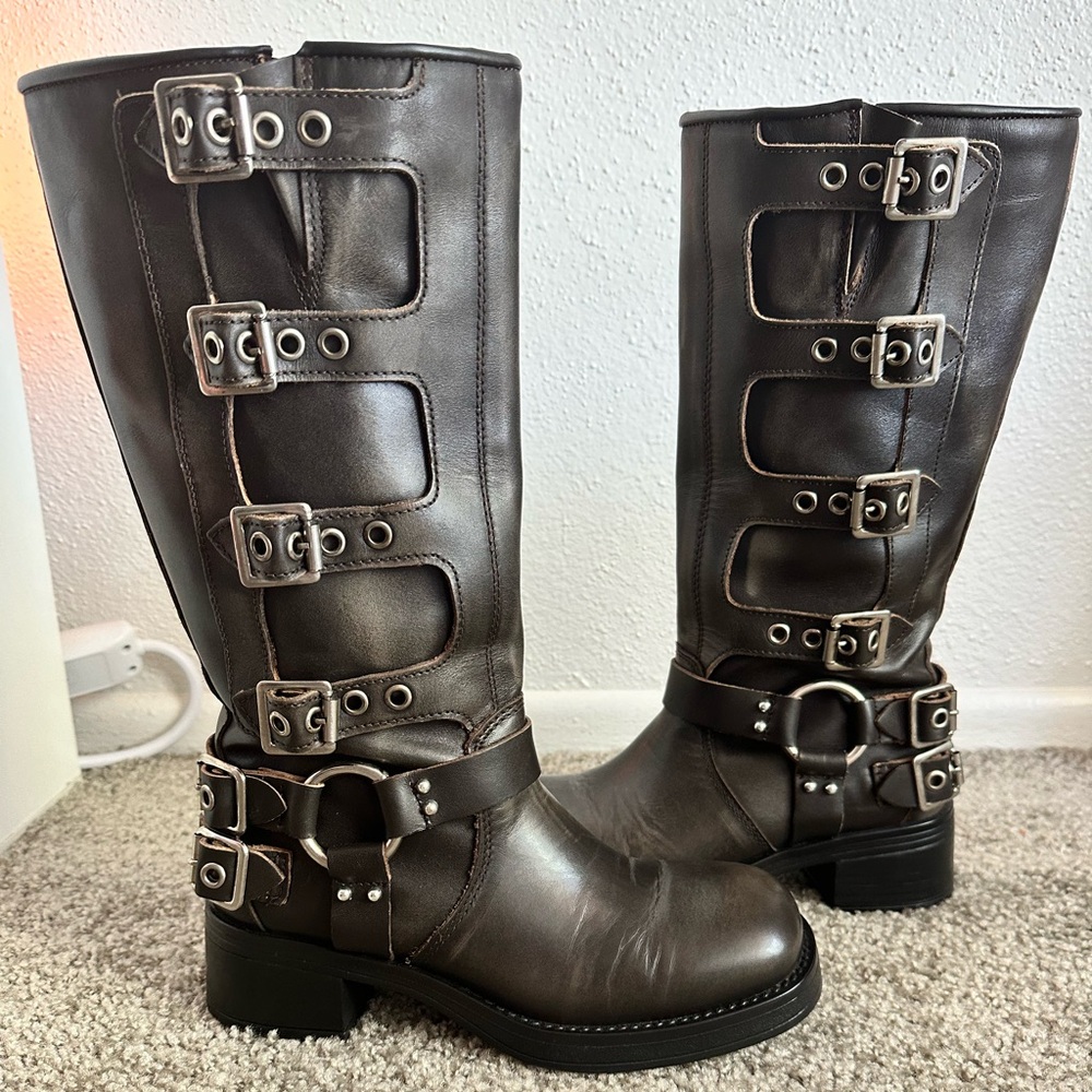 Steve Madden Brown Moto Boots with Buckle Straps